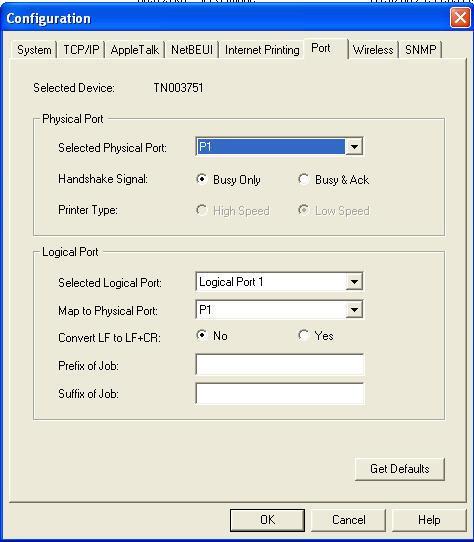 Port Tab Logical Port Logical Ports (printers) can be used in the Unix environment. The following settings are available: Selected Logical Port - Select the Logical Printer Port you wish to configure.