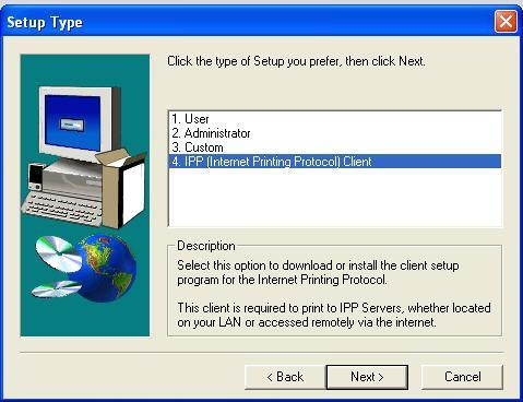 IPP Client Setup - Windows 98/ME For these platforms, IPP Client software is supplied on the CD-ROM. Also you can distribute the setup program (IPP_CLIENT.EXE) to users vial E-mail.