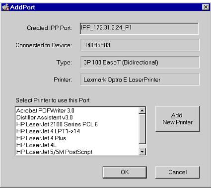 Click Select Device Port to view the available ports on the IPP Server, and select the appropriate port. A connection to the IPP Server will be established at this time. 5.