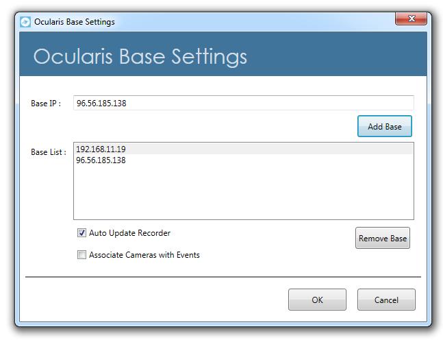 Note: Event forwarding is supported with Ocularis v3.6 and later. How To. Ocularis 5 Recorder Event Proxy In the Ocularis Recorder Event Proxy, click Base Settings.