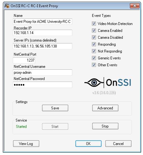 Ocularis Administrator Ocularis Administrator User Manual RC-L/RC-E Event Proxy Figure 166 Sample RC-C Event Proxy configuration In the RC-L/RC-E Event Proxy, enter IP address for your own Ocularis