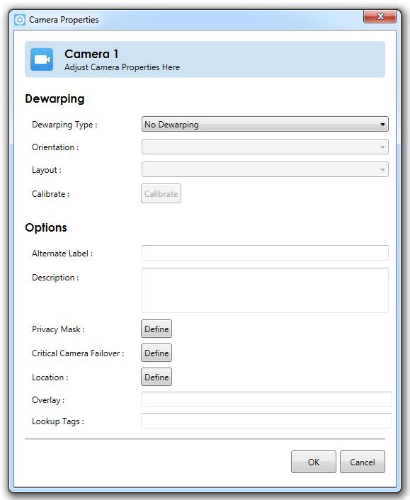 Ocularis Administrator Ocularis Administrator User Manual Camera Properties Certain parameters can be set on a camera by camera basis by the administrator in the Servers / Events tab.