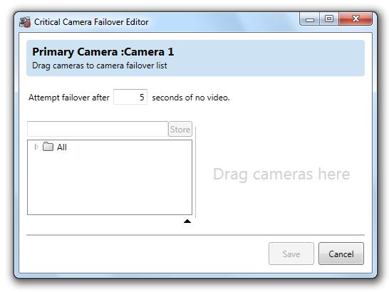 Ocularis Administrator Ocularis Administrator User Manual Figure 18 Critical Camera Failover Editor 3. Expand the camera folder(s) to expose the list of available failover cameras.