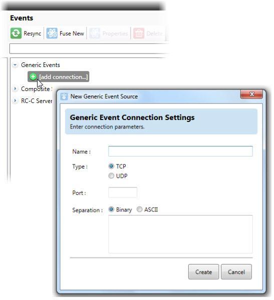 Ocularis Administrator User Manual Ocularis Administrator Figure 37 Add a Generic Event Connection 3. Fill out the fields in the resulting New Generic Event Source pop-up window as defined below.