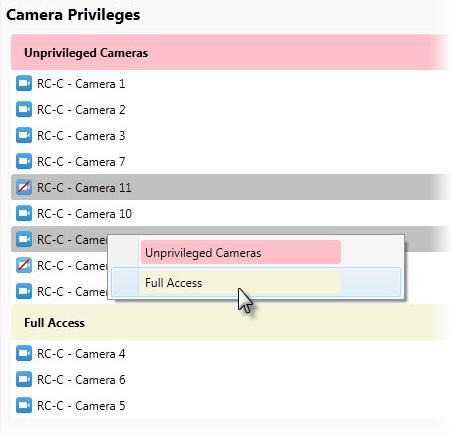 Figure 68 Right-click to Assign Cameras TO REMOVE A CAMERA FROM A PRIVILEGE GROUP 1.