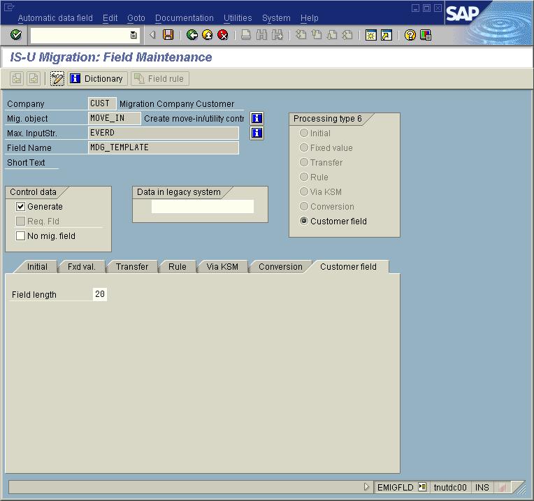 Save the field Customizing and return to the main screen of the IS Migration Workbench to display the