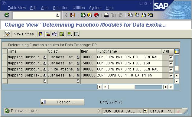 You must register your function module at Time Mapping of Complex Structure to BAPIMTCS Structure (TOMTC) on the ERP system with transactioncom_bupa_call_fu (Determining Function Modules for Data