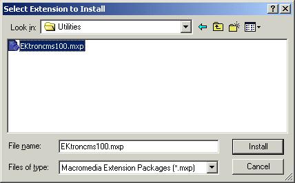 By default, the file gets installed to the following directory: C:\Program Files\Ektron\CMS100\Utilities 4. When you have selected the file, click the Install button. 5.