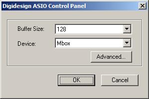 Setup Example, using Propellerhead Reason ASIO Control Panel button ASIO Driver Control Panel Digidesign ASIO Control Panel The Digidesign ASIO Driver Control Panel cannot be accessed under the