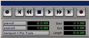 Transport Controls The Transport window provides access to all Pro Tools transport commands. Different transport controls can be displayed or hidden in this window.