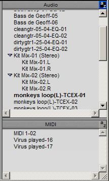 Regions Lists All regions that are recorded, imported, or created by editing appear in the Audio and MIDI Regions Lists. Regions can be dragged from either list to tracks and arranged in any order.
