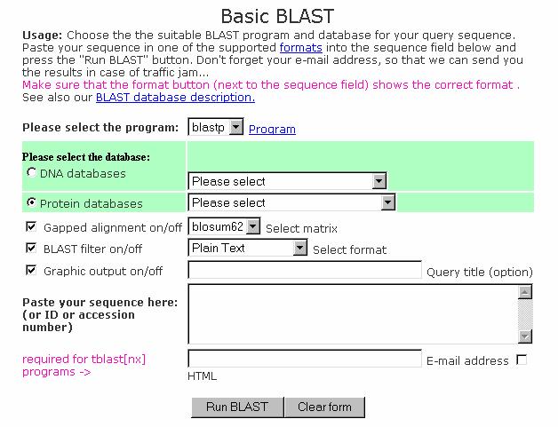 Basic Blast on EMBnet www.ch.embnet.org/software/bblast.