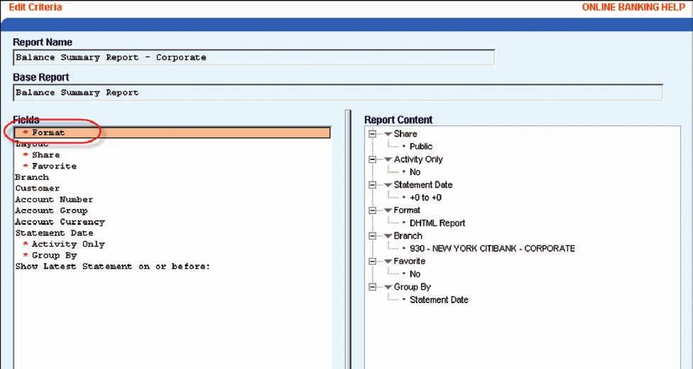 Specify the output format for your report by following