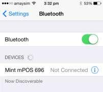 In Ready to Pair mode, the Bluetooth icon will flash on the NETS mpos device as shown below: To pair your smartphone / tablet: Select the NETS mpos Reader from the