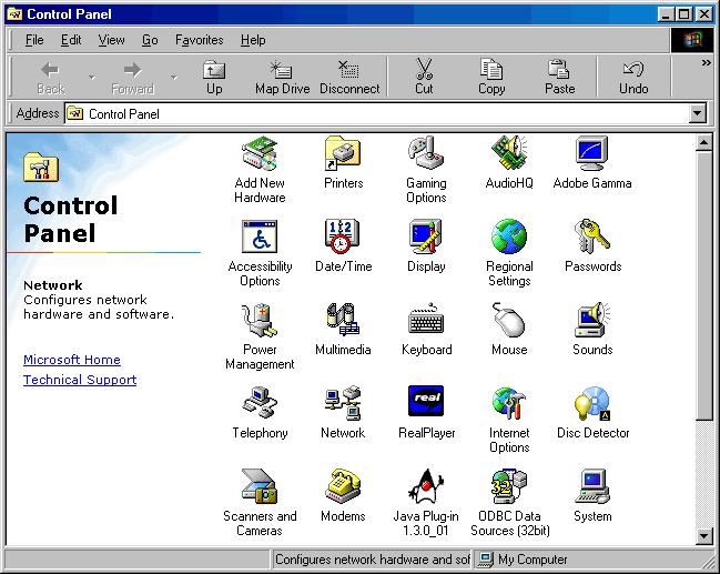 In Windows Me/ Windows 98 SE 1. After setting up your DSL Router, turn on your computer. 2. Click Start -> Settings -> Control Panel. 3.