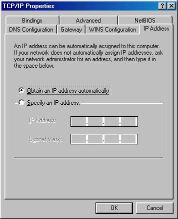 7. When the dialog box similar to Figure 2-8 appears, click the IP Address tab. 8. Click the Obtain an IP address automatically option, and then click the OK button. 9.