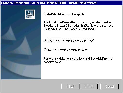 7. When the dialog box similar to Figure 3-16 appears, click the Finish button to restart the system. 8. Connect the USB cable to the USB ports on your computer and DSL Router.