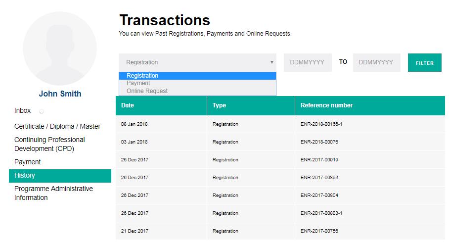 Updated as of 6 February 08 VIEW TRANSACTION HISTORY To view your online transactions history, click History on the left-hand side menu and you will be directed to the Transactions page.