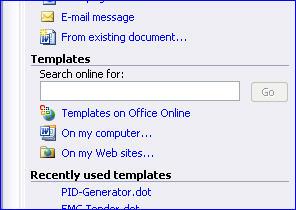 Tip: Once you have selected the PID Generator template once, it will be listed in the Recently used templates section of the New Document task pane.