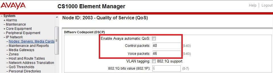 2. Administer Quality of Service (QoS) On Node Details page as shown in Section 5.2.1, select Quality of Service (QoS) link to open Node ID: 2003 Quality of Service (QoS) page.