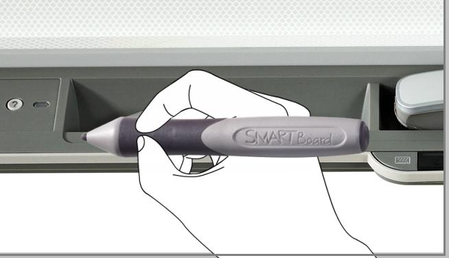 Pick up a pen from the pen tray. Press the tip of the surface, touch with intent, begin writing or drawing.