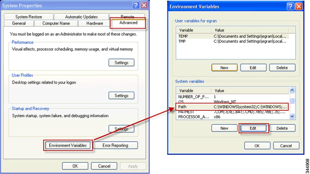 Using a SnapShell License Scanner to Create Personnel Records Chapter 9 Figure 9-19 Windows Environmental Variables e. Select Path from the System Variables list (Figure 9-19). f. Click Edit (Figure 9-19).