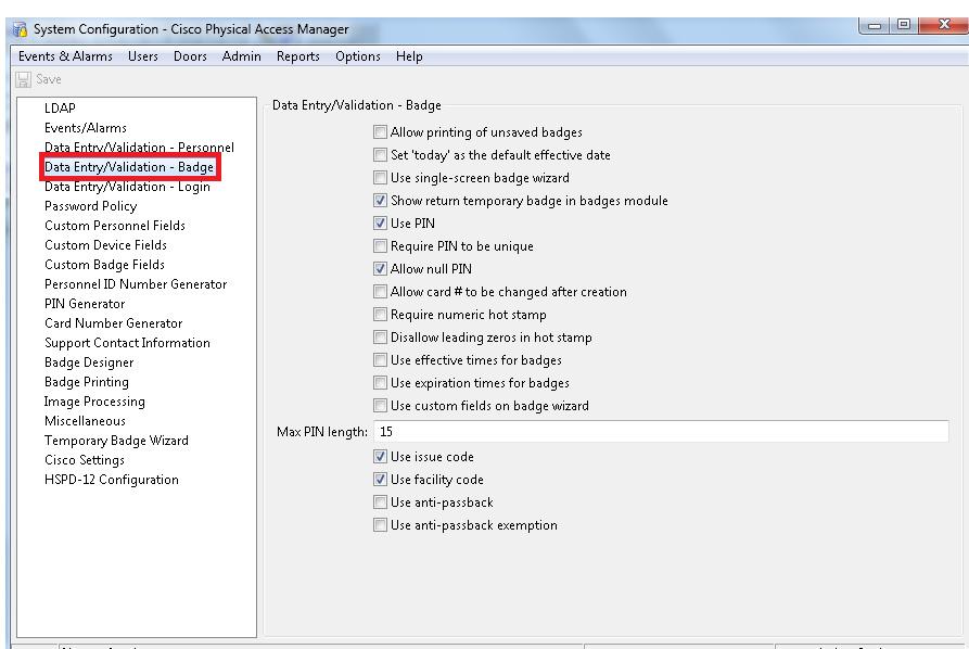 Configuring Badge Templates Chapter 9 This section describes the settings and options available in each window. Step 1 Select System Configuration from the Admin menu.