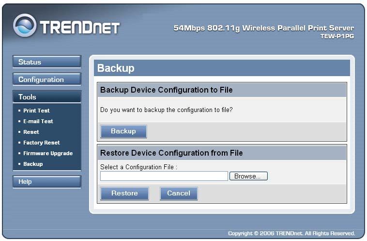 Tool Backup Backup Device Configuration to File Click Backup to backup your