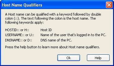 Host ID (H::): Will interpret a Host name without a prefix as a Host ID (default selection). User name (U::): Will interpret a Host name without a prefix as a user name.