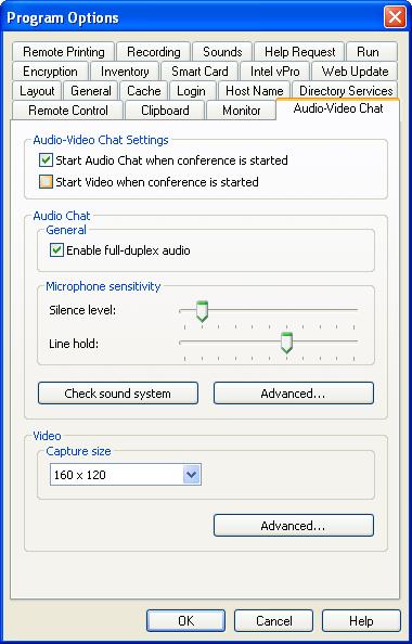 3.5.1.10 Audio-Video Chat Tab This is the Guest Program Options window Audio-Video Chat tab: It specifies audio and video chat options.