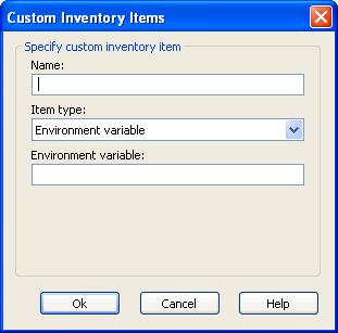 Argument: Inventory item argument. Add...: Click this button to show this window: This window specifies a custom inventory item. Name: []: Specify in this field the custom inventory item name.