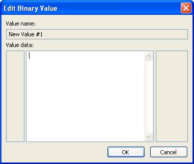 Value Data: []: Specify in this field the value data as a string of characters. Binary Value: Select this command to create a values pane binary value record for the keys pane selected key.