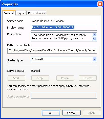 This is the Service Properties window General tab: It specifies the general properties of the selected record Host computer service. Service Name: Will show the service name.