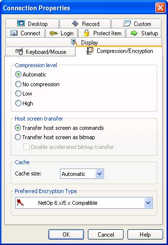 3.7.1.7 Compression/Encryption Tab This is the Guest Connection Properties window Compression/Encryption tab: It will always be included in the Connection Properties window.