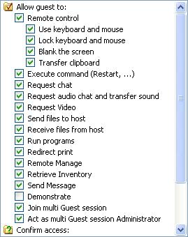 Netop Host Under the heading Allow Guest to it specifies in a check boxed list which privileges will be granted to a connected Guest.