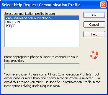 Netop Host The pane will show <Any initialized communication> and enabled Communication Profiles.