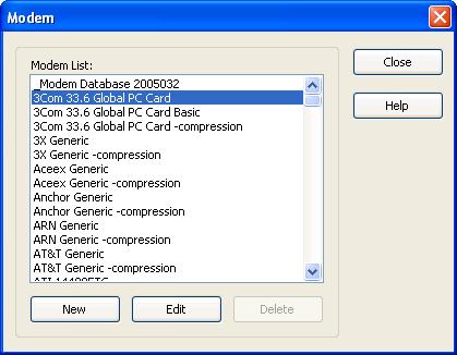 Common Tools 5.2.1 Modem Database Select the Tools Menu Modem Database command to show this window: This window manages the modem database.