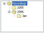 3.4.4.6.1 Tree Pane This is the Recordings Tab tree pane: It will initially contain only a Recordings root folder.