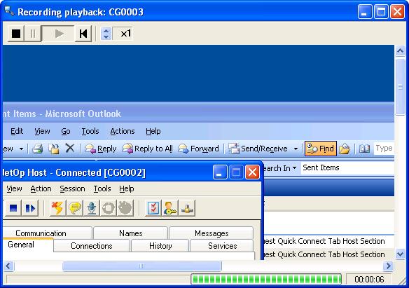 This window will initially have the same size as the Remote Control Display from which the session was recorded. The title bar will show the remote controlled Host record Description column value.