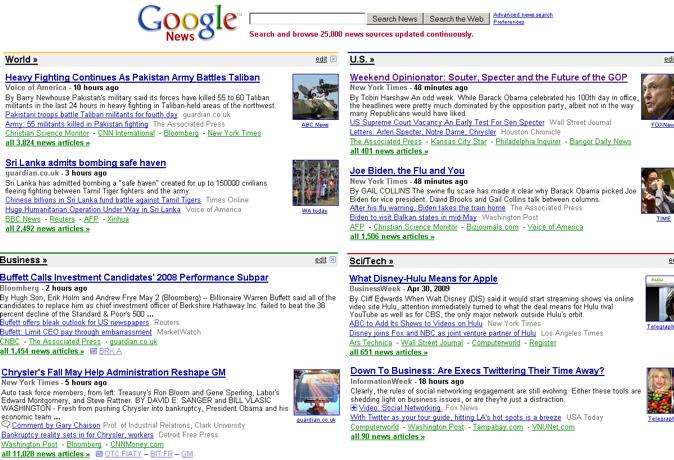 Example: Google News Top-level categories: supervised