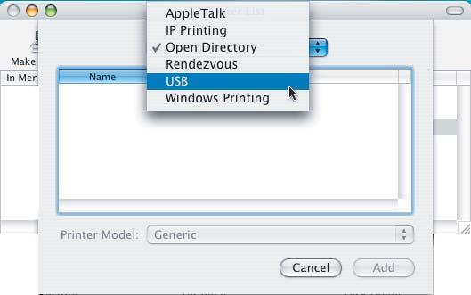 Installing the Printer Driver Macintosh 9 Choose USB.