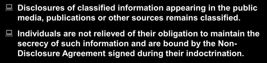 Public Disclosures Disclosures of classified information appearing in the