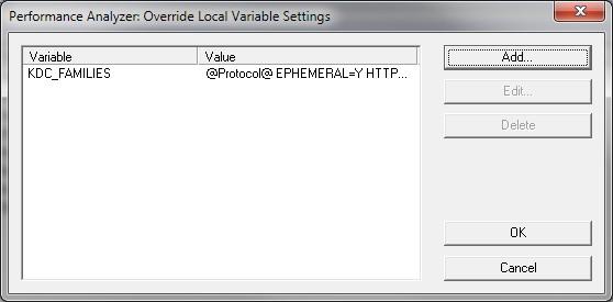 7 Add a new variable and select KDC_FAMILIES from the pull-down menu. Set the Value: to: @Protocol@ EPHEMERAL=Y HTTP_CONSOLE:N HTTP_SERVER:N HTTP:0 Select OK and then OK to save the variable.