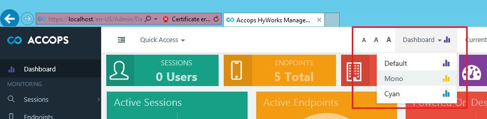 MANAGEMENT CONSOLE UI ENHANCEMENTS Control to Adjust Font Size Administrator will be able to adjust the font size of the controls in HyWorks Management Console by choosing the font size controls