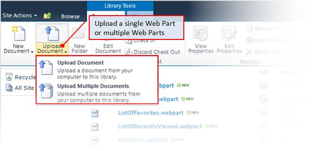 Import a Web Part 26 Chapter 6 Customizing SharePoint 2010 1. 2. 3. 4. Under Galleries click Web Parts. Click the Documents tab (under Library Tools).