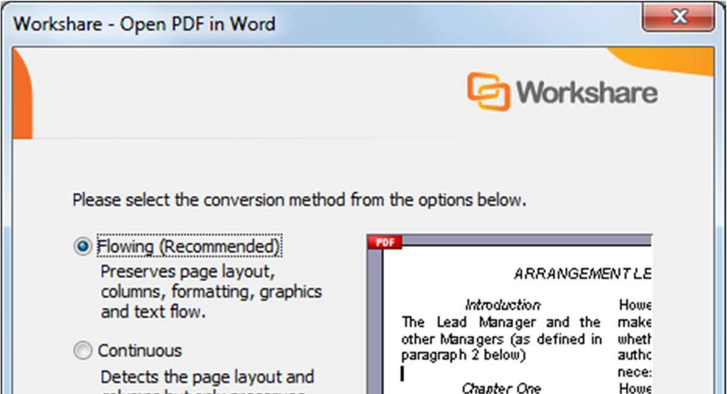 Advanced PDF Functionality The Open PDF in Word dialog is displayed. 2.
