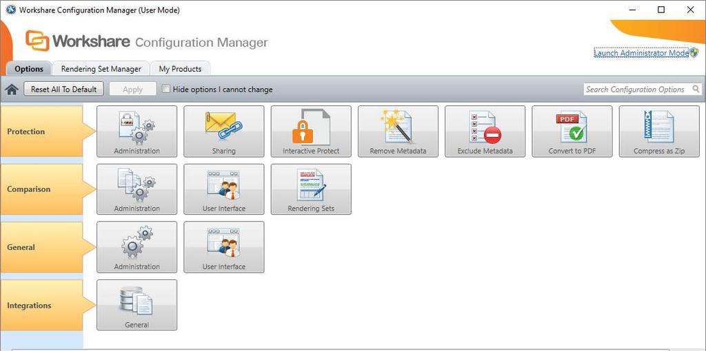 Configuring Workshare To access the Workshare Configuration Manager from Microsoft Word: In an open document, click Options in the Workshare tab or from the Start menu, select Workshare Configuration