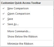 Comparing Documents Quick access toolbar The quick access toolbar provides one-click access to popular functionality.