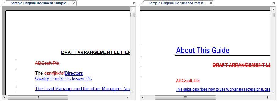 Comparing Documents Redline tabs When the original document has been compared against multiple modified documents, each resulting Redline is displayed in a different tab.