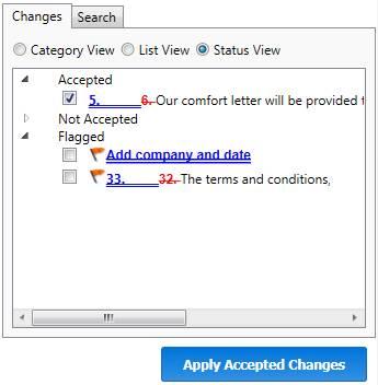 Page, Line: The page number and the line number in the original document where the change occurs. Accept: Whether you accept the change or not. Change Text: Details of the change.